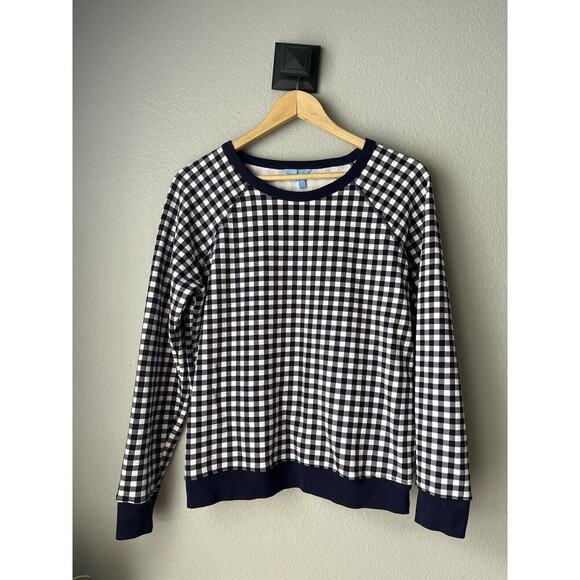 Draper James Natalie Gingham Sweatshirt Top Navy Blue White Womens Medium - Picture 1 of 3